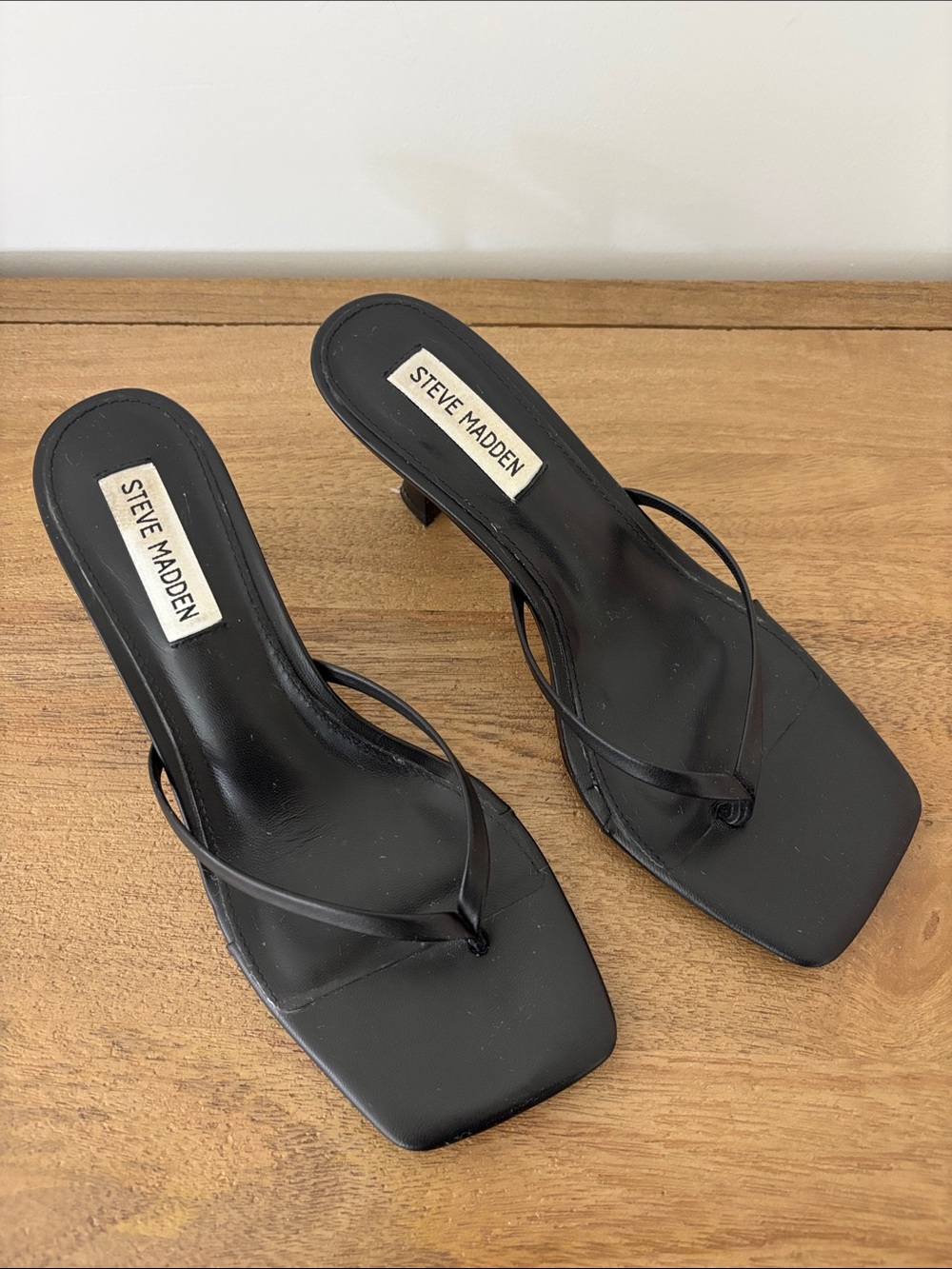 Steve Madden Black Square-Toe Strappy Kitten Heels